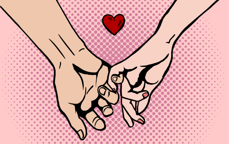 Retro love holding hands